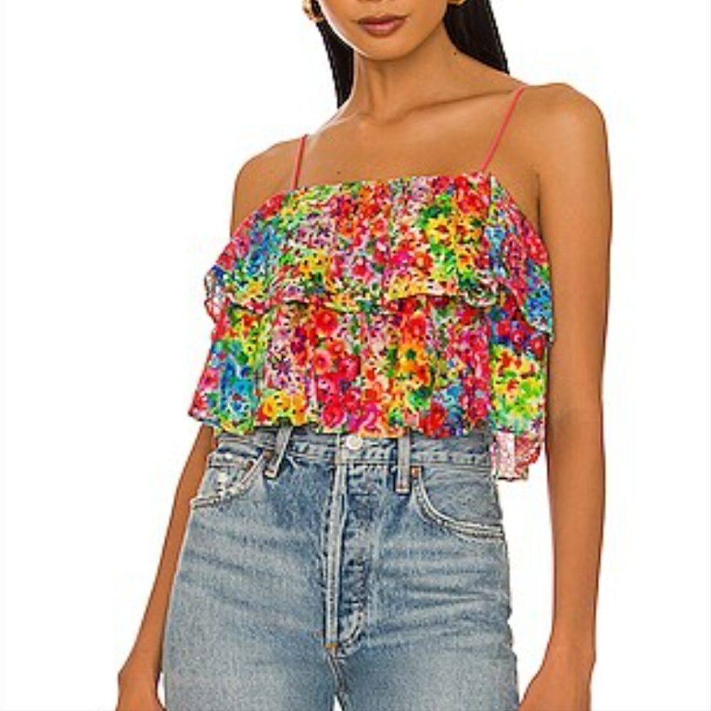 Alice + Olivia Marylynn Ruffle Cropped Top Size 0